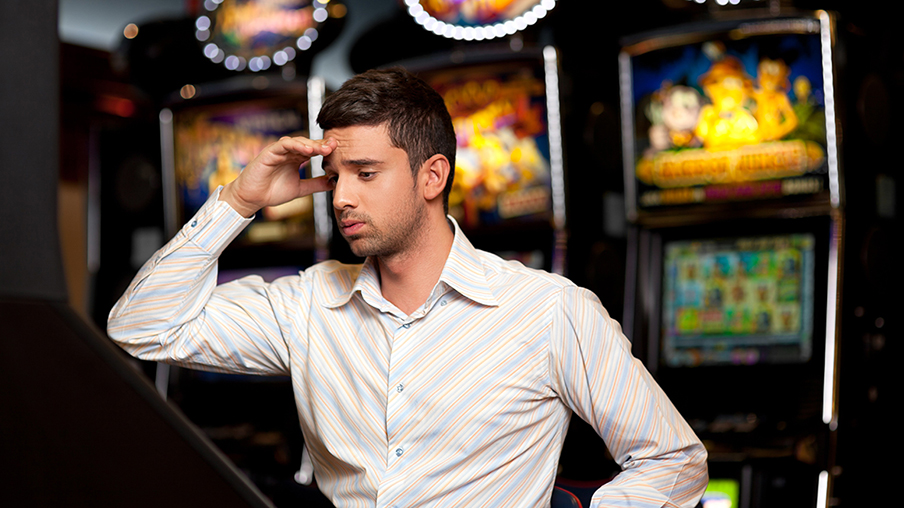 Moment of reflection at slot machine