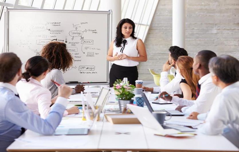 Businesswoman Leading Meeting At Boardroom Table